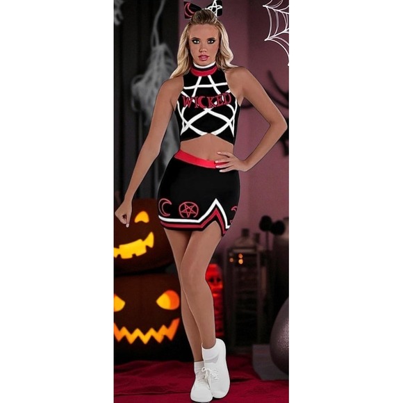 Gothic Wicked Evil Spirit Cheerleader Sexy Halloween Cosplay Costume Woman's XL - Picture 2 of 8